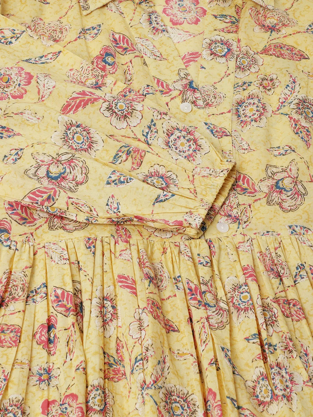 Jashvi Yellow Floral Printed Cotton Dress for Women