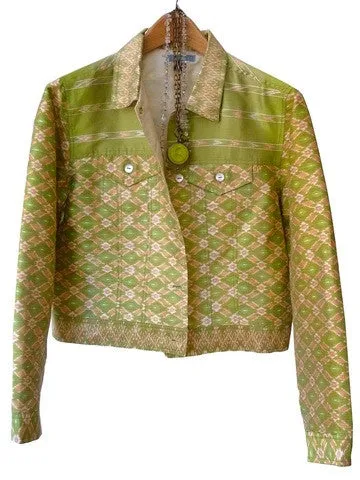 Jean Jacket Silk Ikat Mother Of Pearl Peridot Ivory