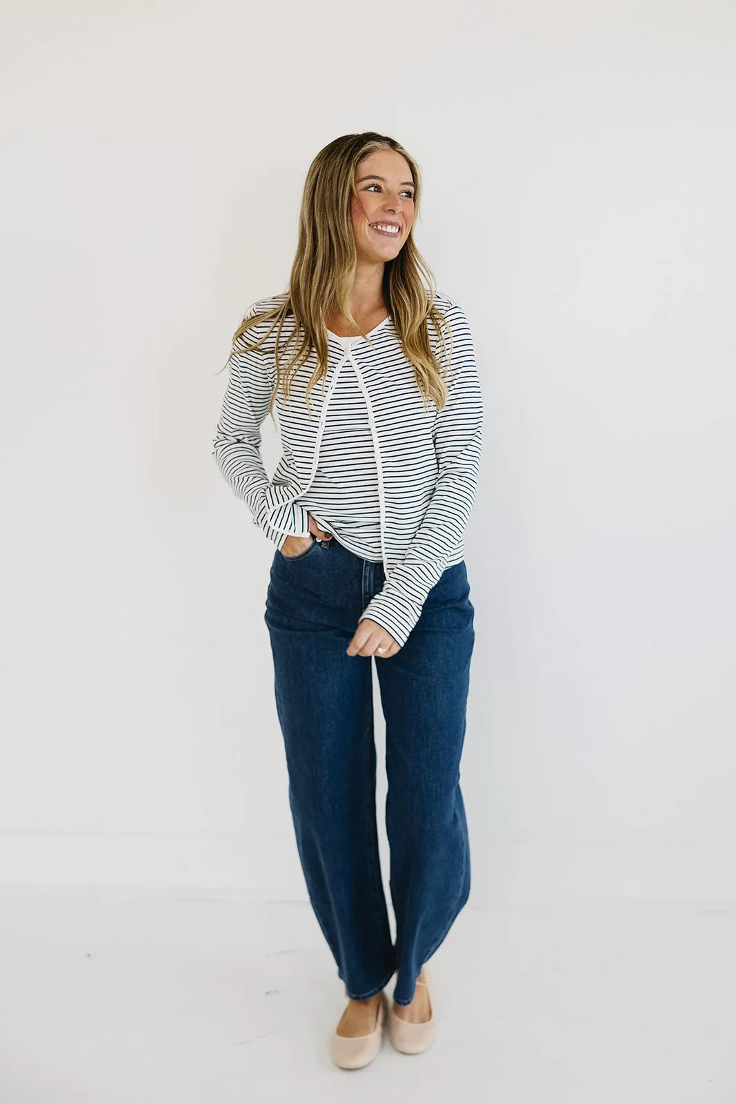 Jillian Stripe Cardigan Set - Ivory/Navy