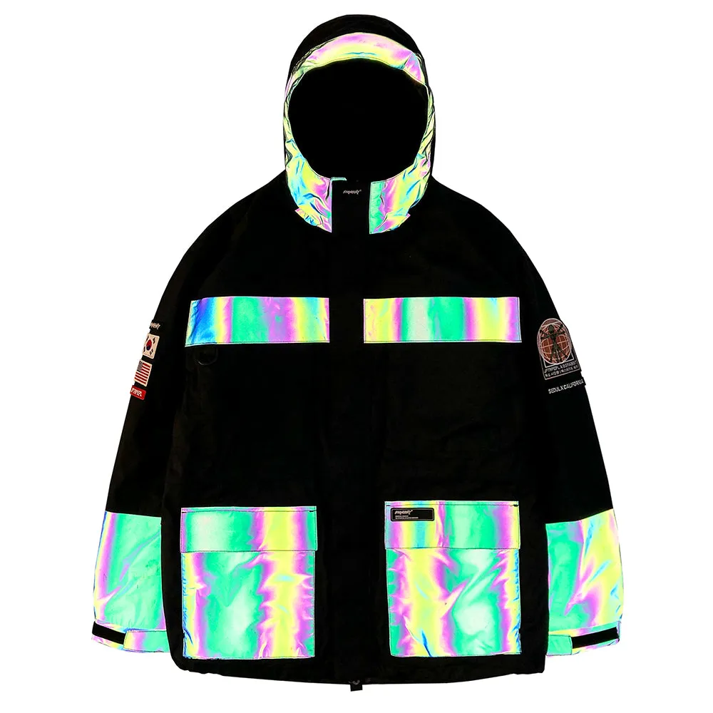 JPXBR MOUNTAIN POW JACKET BLACK WITH RAINBOW REFLECTIVE