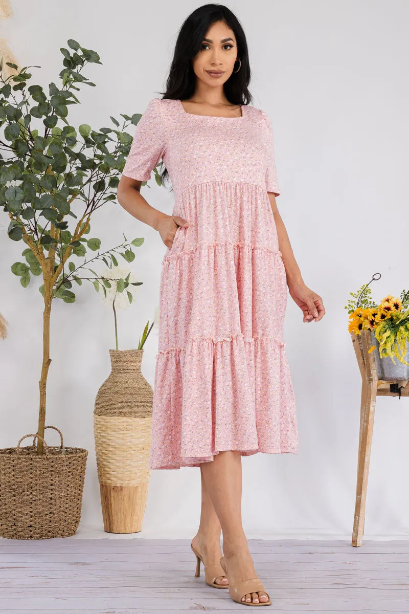 JR778R-DITSYFLOWER - PUFF SLEEVE MIDI COCKTAIL DRESS