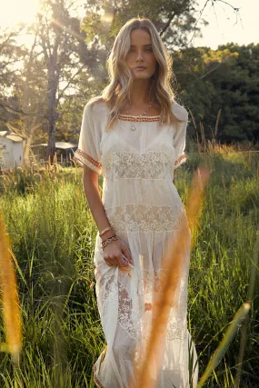 Just A Dream Silk/Cotton, Embroidered   Lace Midi Dress