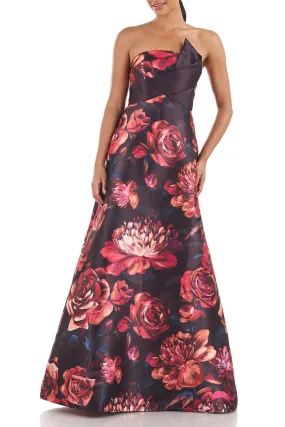 Kay Unger Strapless Sleeveless Fitted Bodice Zipper Back A-Line Jacquard Dress with Pockets