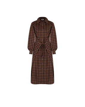 KLEIN GINGHAM WRAP DRESS CHOCOLATE CHECK