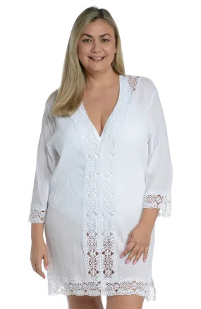 La Blanca Island Fare Plus V-Neck Tunic Coverup -  White - FINAL SALE