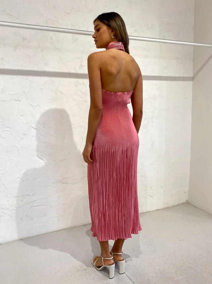 Lidee Soiree Pleated Halter Dress in Dusty Rose