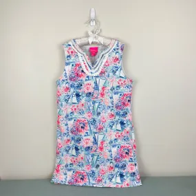 Lilly Pulitzer Girls Crew Blue Tint Sea to Shining Sea Mini Harper Shift Dress XL 12-14