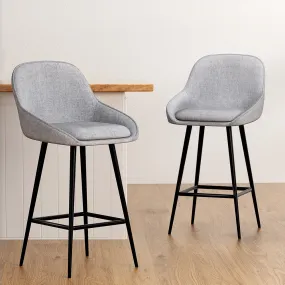 Linen Upholstered Bar Stools, Curved Backrest, Set of 2 - Artiss