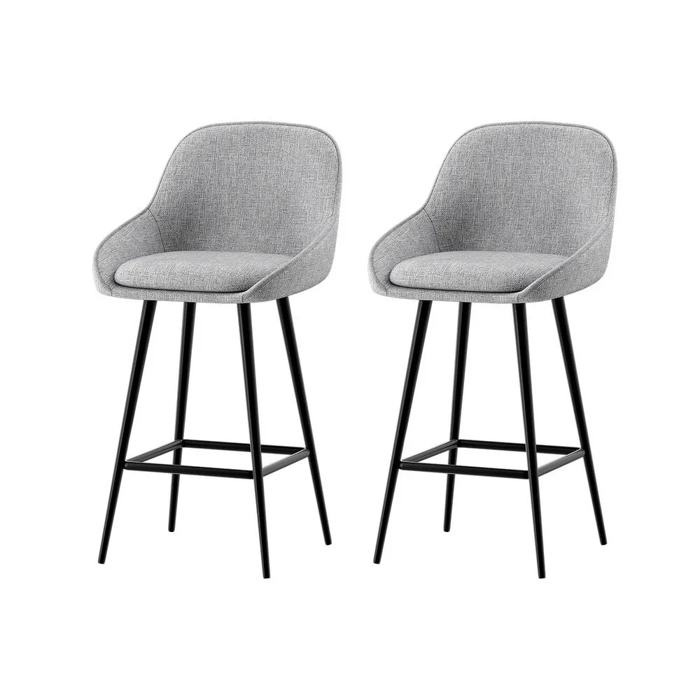 Linen Upholstered Bar Stools, Curved Backrest, Set of 2 - Artiss