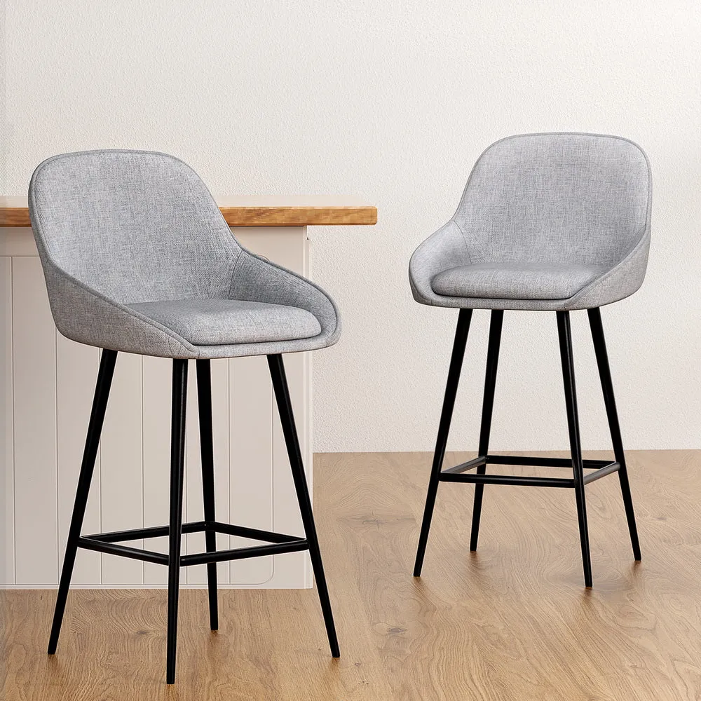 Linen Upholstered Bar Stools, Curved Backrest, Set of 2 - Artiss