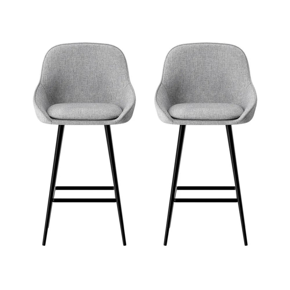 Linen Upholstered Bar Stools, Curved Backrest, Set of 2 - Artiss