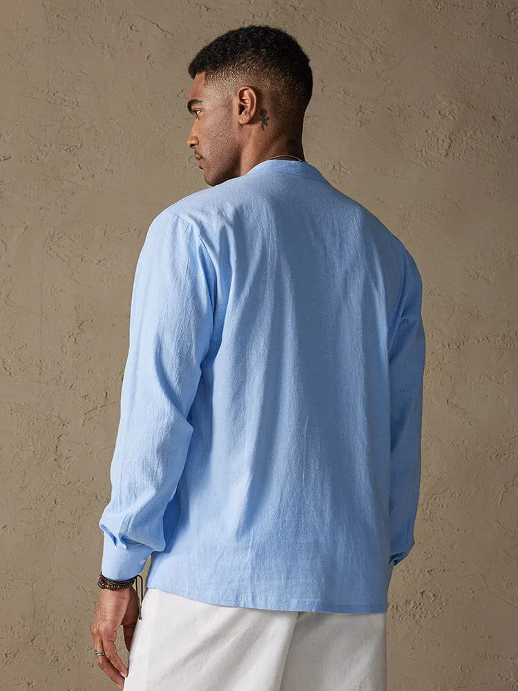 Linen V-neck Beach Long-sleeved Shirt