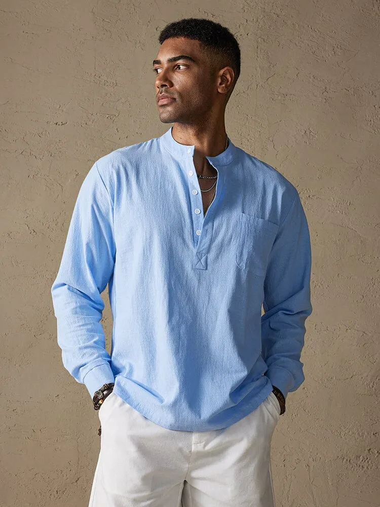 Linen V-neck Beach Long-sleeved Shirt