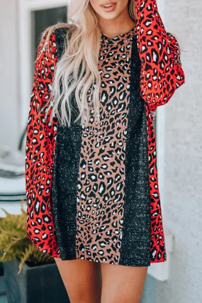 Long Sleeve Leopard Colorblock Tunic Top