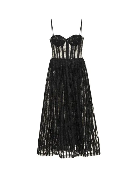 Lurex Tulle Bustier Midi Dress - Black