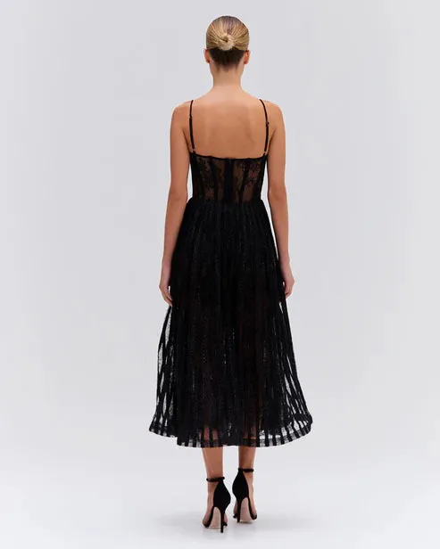 Lurex Tulle Bustier Midi Dress - Black