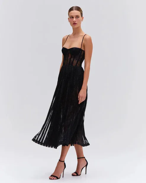 Lurex Tulle Bustier Midi Dress - Black