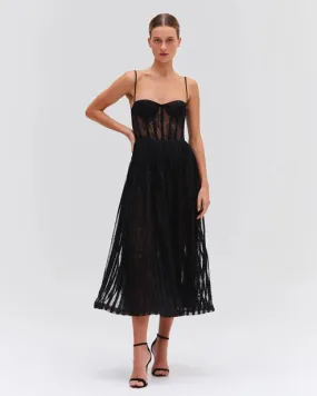 Lurex Tulle Bustier Midi Dress - Black