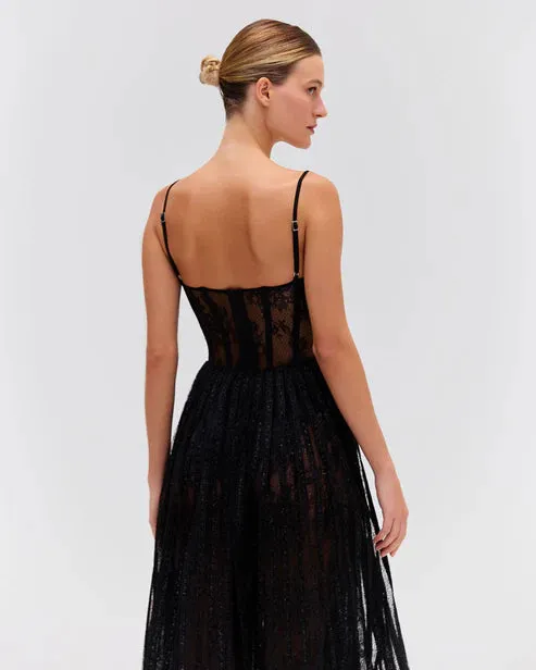 Lurex Tulle Bustier Midi Dress - Black