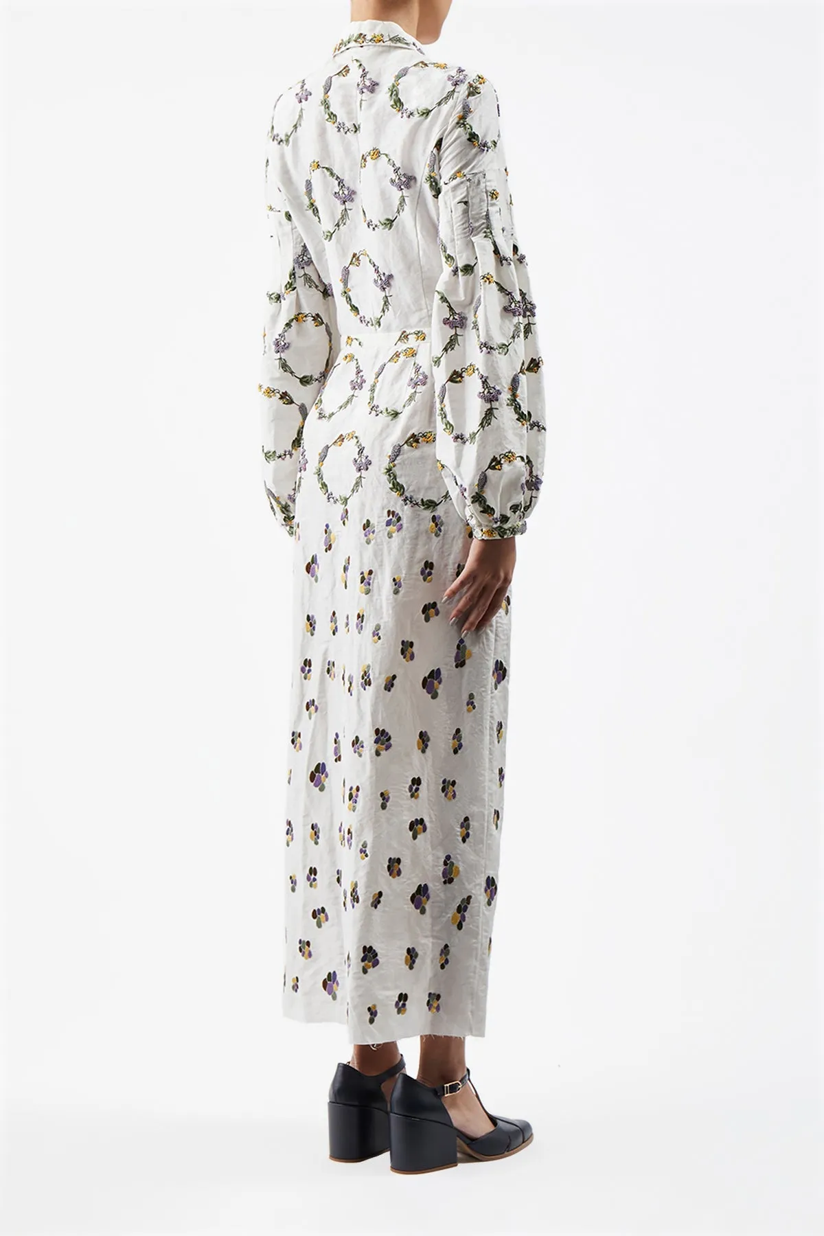 Mauri Embroidered Shirtdress in Ivory Linen Silk