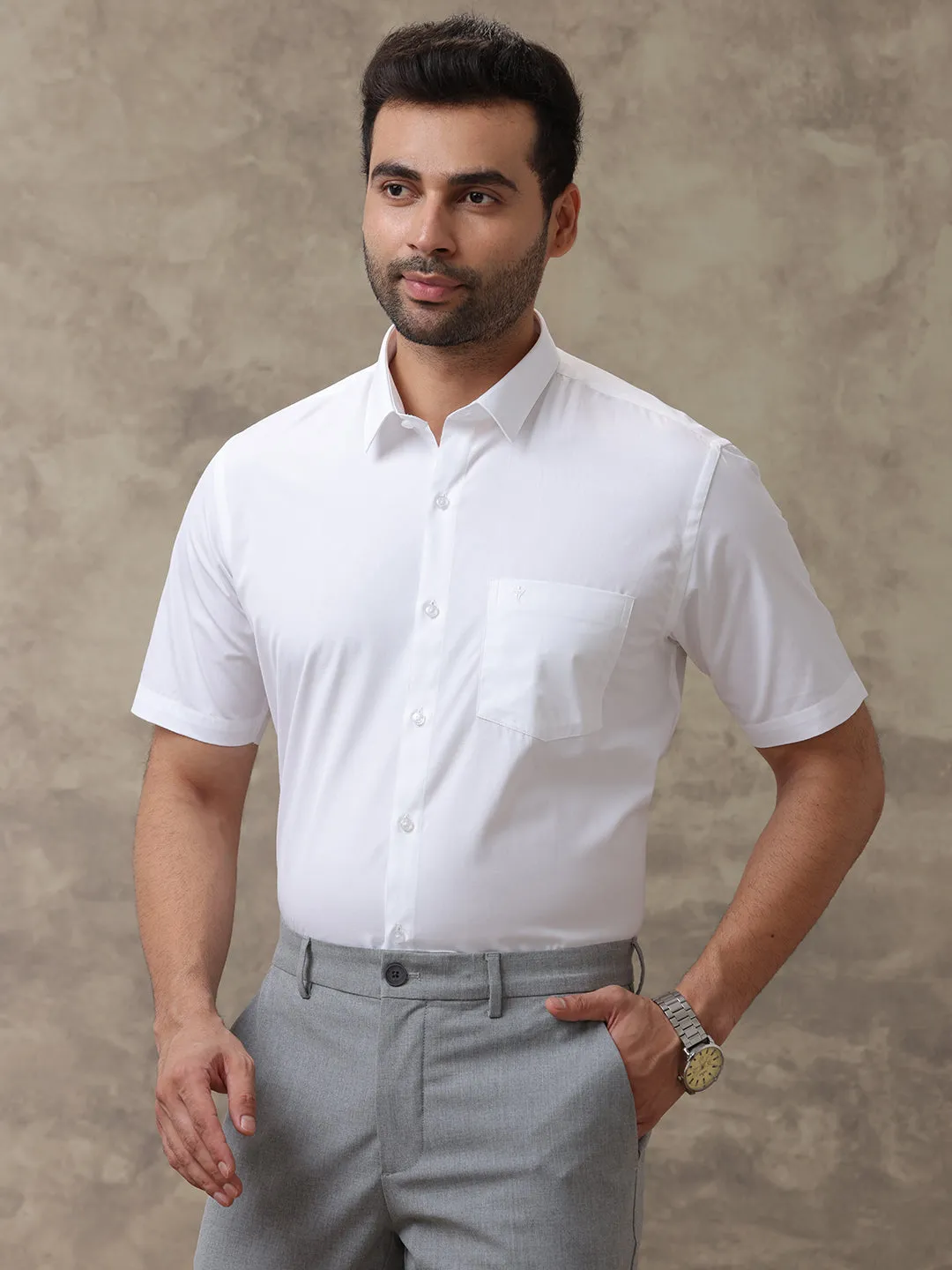 Men Cotton Rich Wrinkle Free White Shirt Rubio