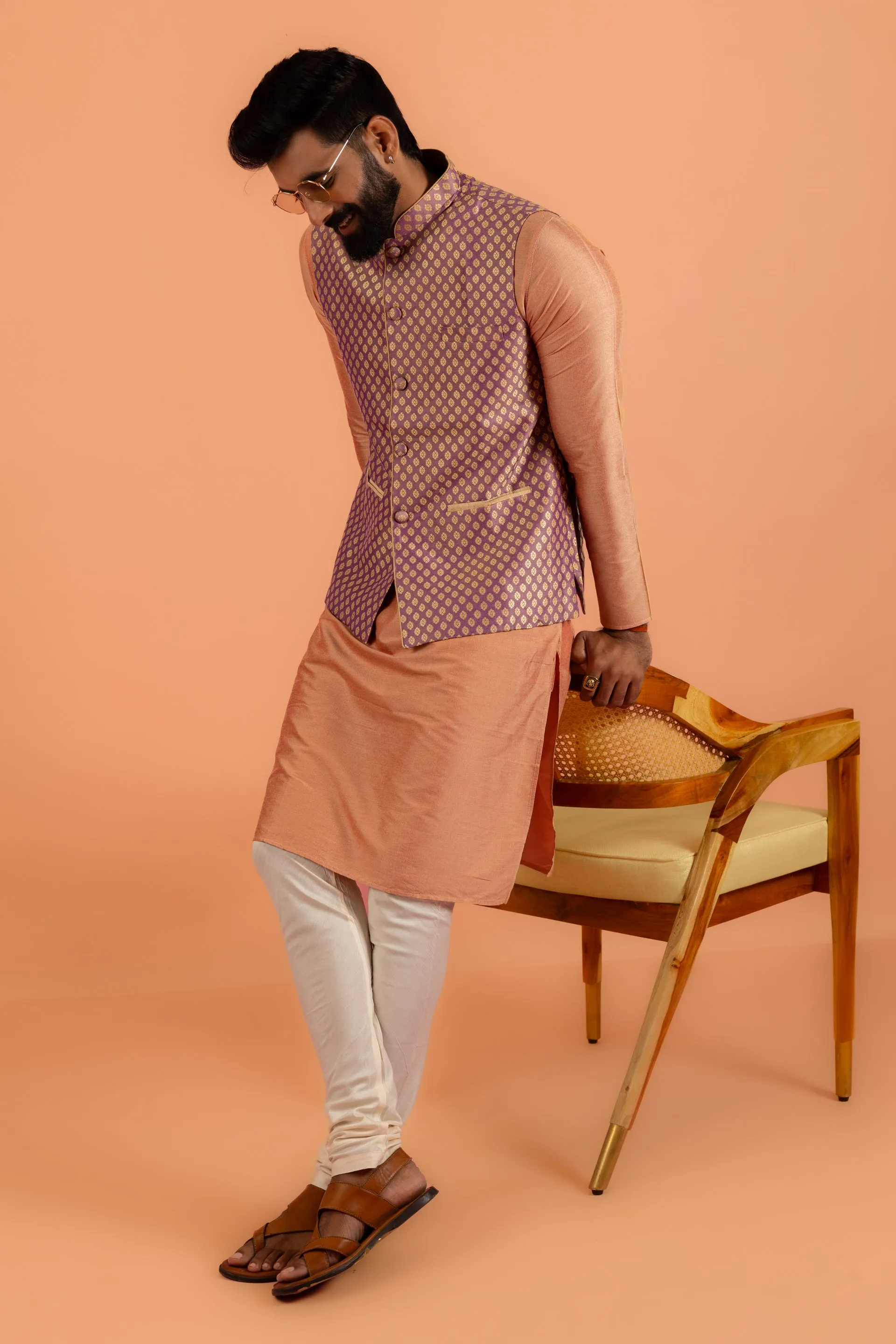 Men Mauve Nehru Jacket