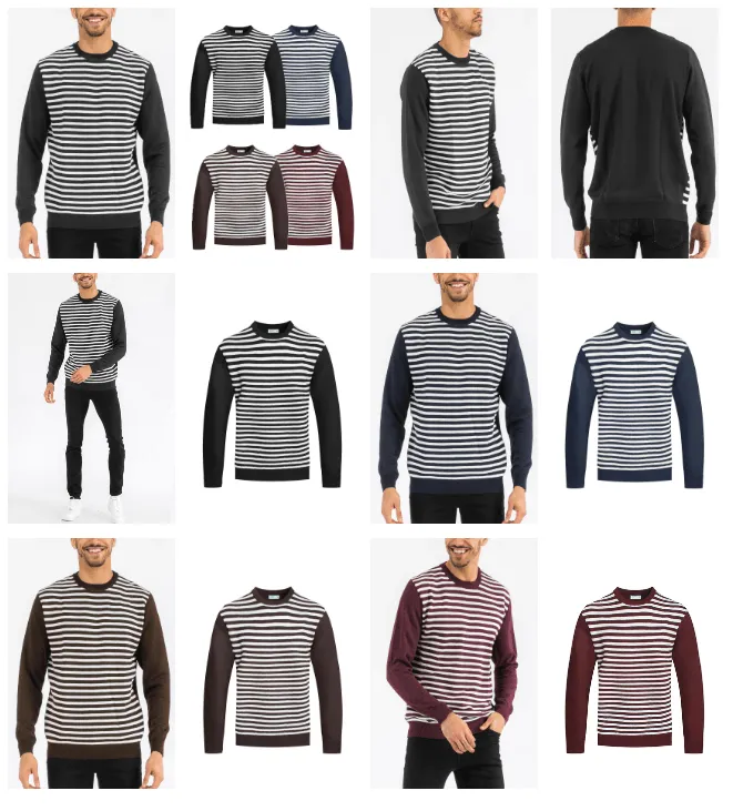 Mens Brown Full Front Striped Pullover Sweater