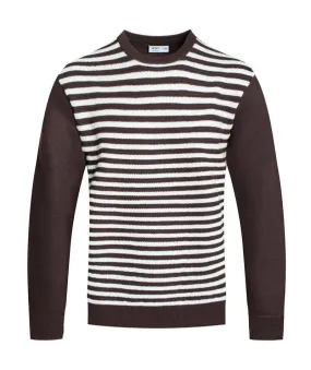 Mens Brown Full Front Striped Pullover Sweater