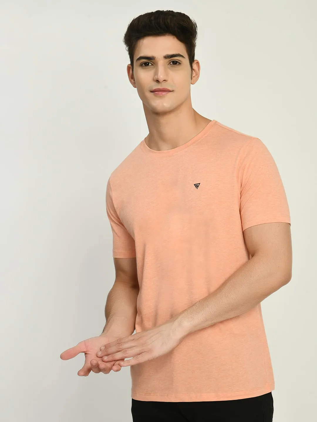 Men's Casual Solid Orange Crew Neck T-Shirt