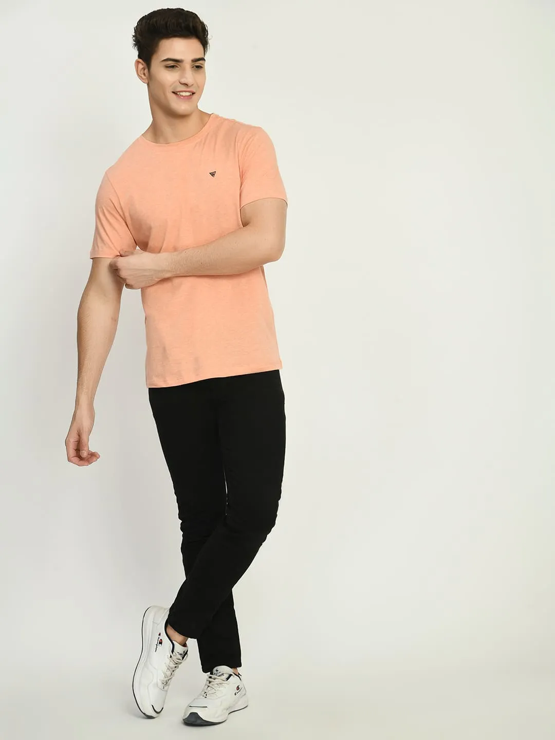 Men's Casual Solid Orange Crew Neck T-Shirt