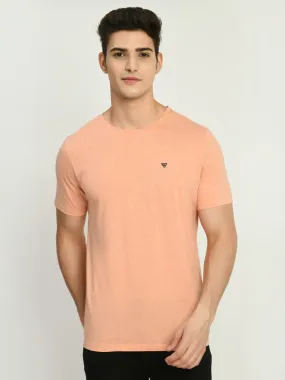 Men's Casual Solid Orange Crew Neck T-Shirt