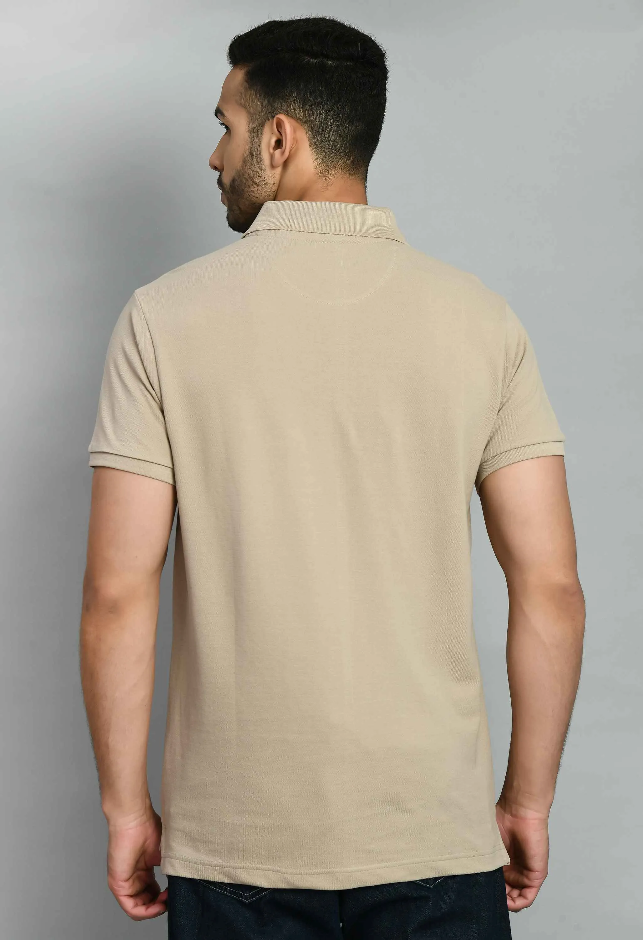 Men's Solid Beige Smart Fit Polo T-Shirt