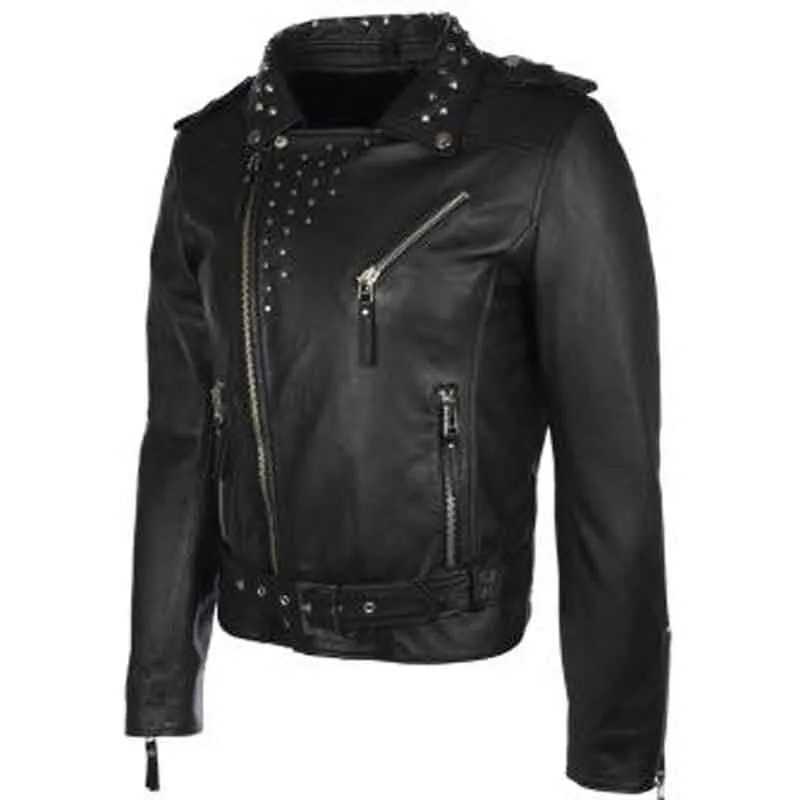 Mens Studded Collar Leather Jacket