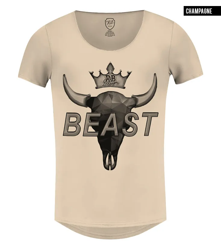 Men's T-shirt "BEAST" Scoop Neck Muscle Tee Khaki Gray Beige / Color Option / MD730