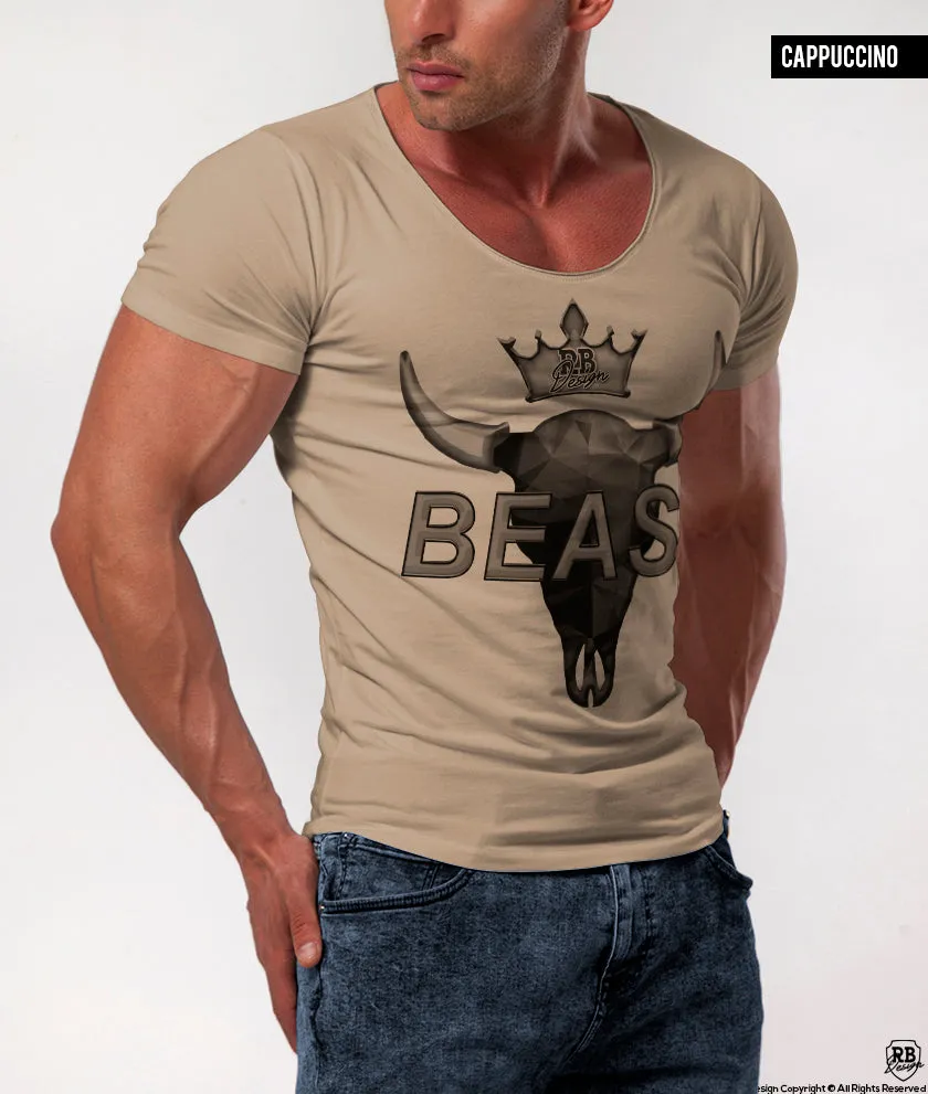 Men's T-shirt "BEAST" Scoop Neck Muscle Tee Khaki Gray Beige / Color Option / MD730