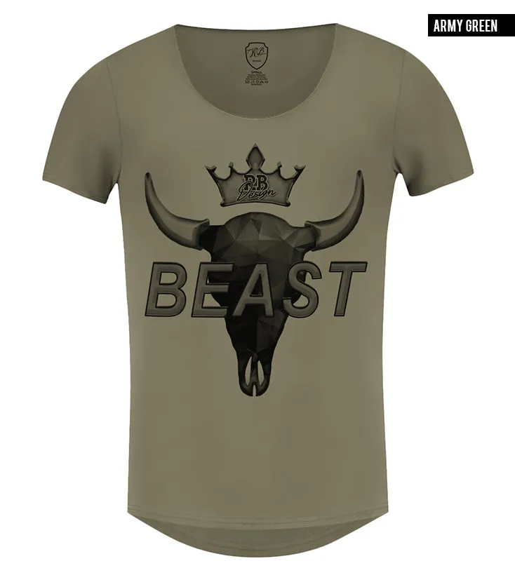 Men's T-shirt "BEAST" Scoop Neck Muscle Tee Khaki Gray Beige / Color Option / MD730