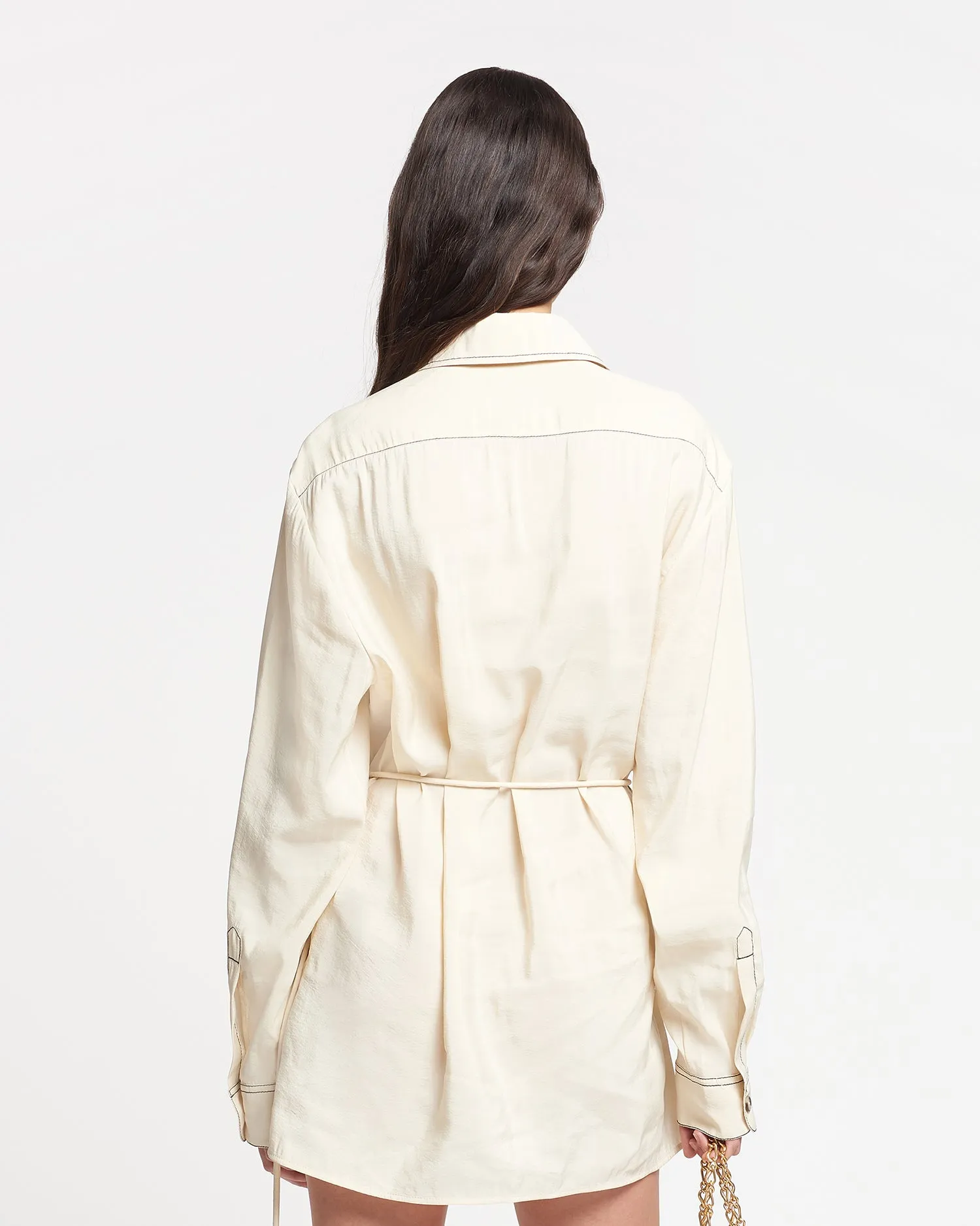 Metta - Glass Poplin Shirt Dress - Oat