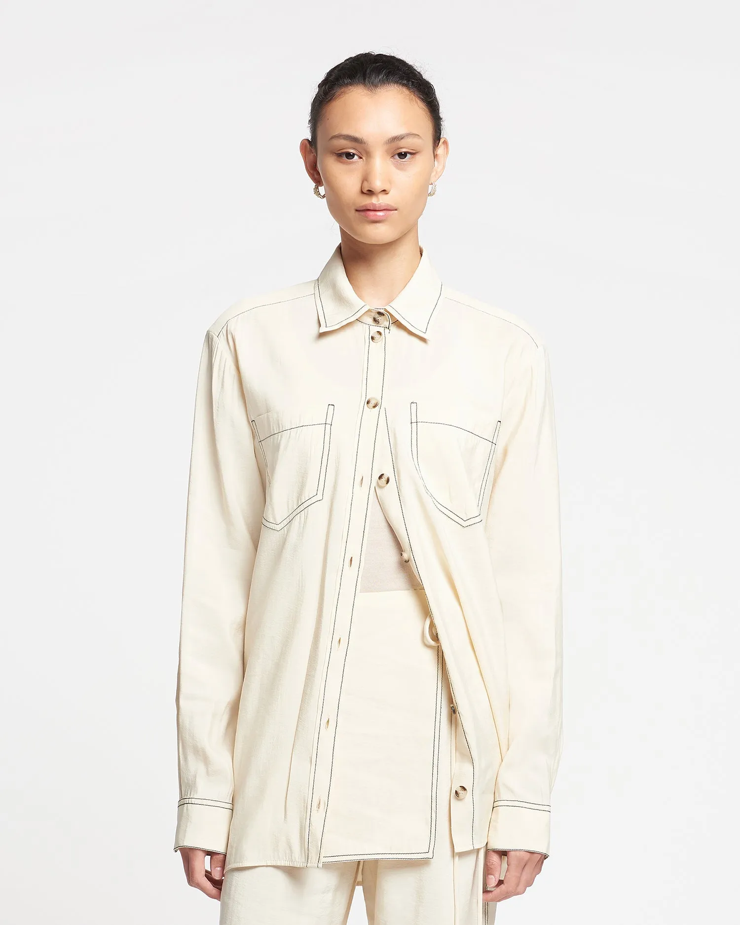 Metta - Glass Poplin Shirt Dress - Oat