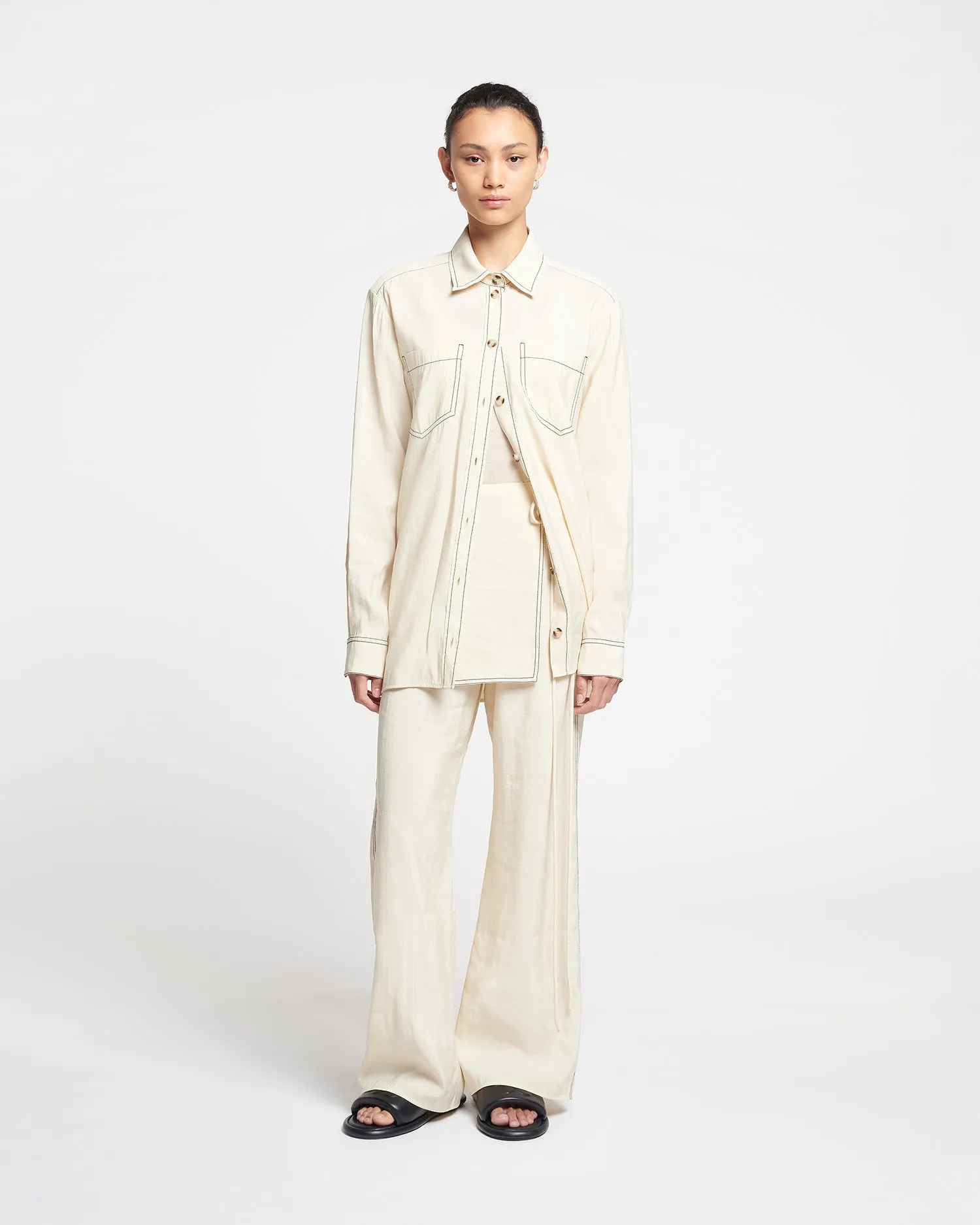 Metta - Glass Poplin Shirt Dress - Oat