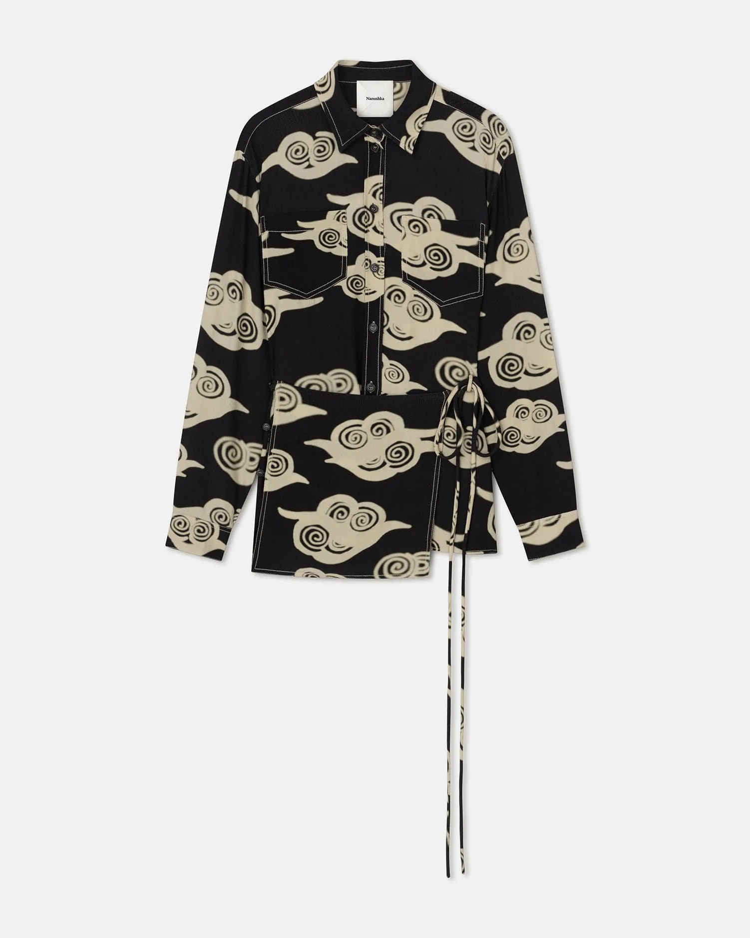 Metta - Printed Crepe Shirt Dress - Cloud Black/Creme