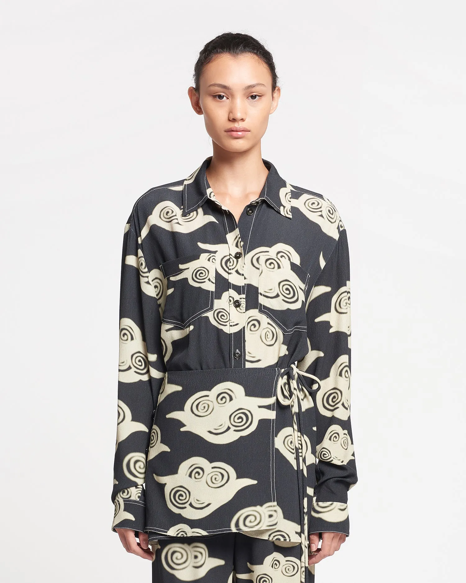 Metta - Printed Crepe Shirt Dress - Cloud Black/Creme