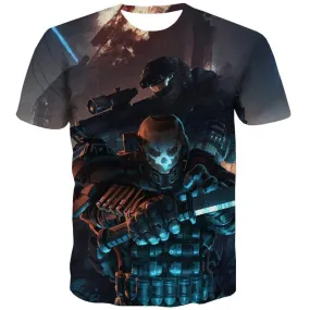 Military T-shirt Men Skull Tshirt Anime Gun T-shirts 3d Flame Shirt Print War T shirts Funny