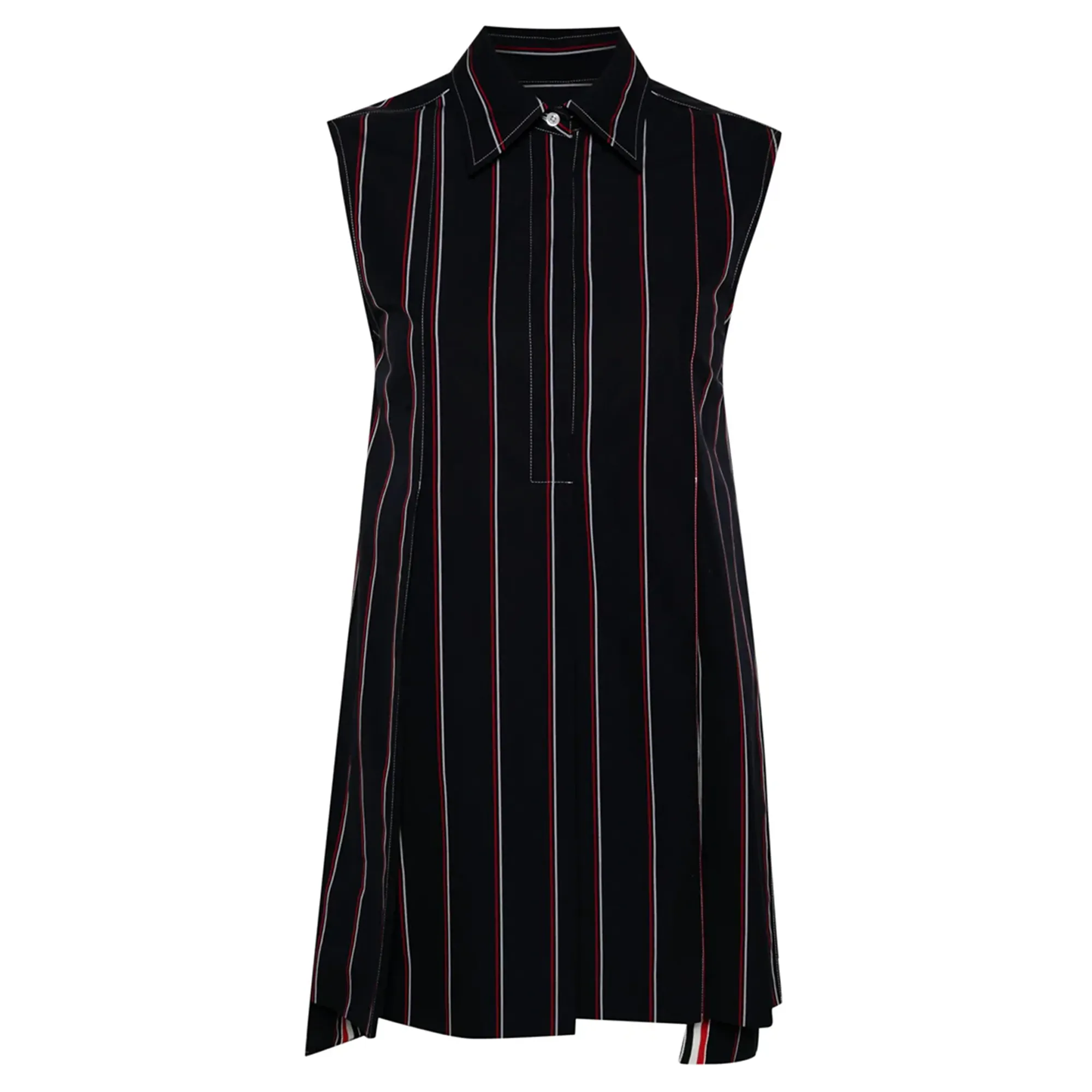 Mini Wide Pleat Sleeveless Shirt Dress