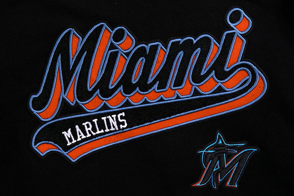 MLB MIAMI MARLINS SCRIPT TAIL WOMEN'S RIB FLC CROPPED PO HOODIE (BLACK)