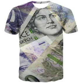 Money T shirts Men Character Tshirts Casual Czech Republic Tshirts Novelty Harajuku Tshirt Anime Abstract Shirt Print