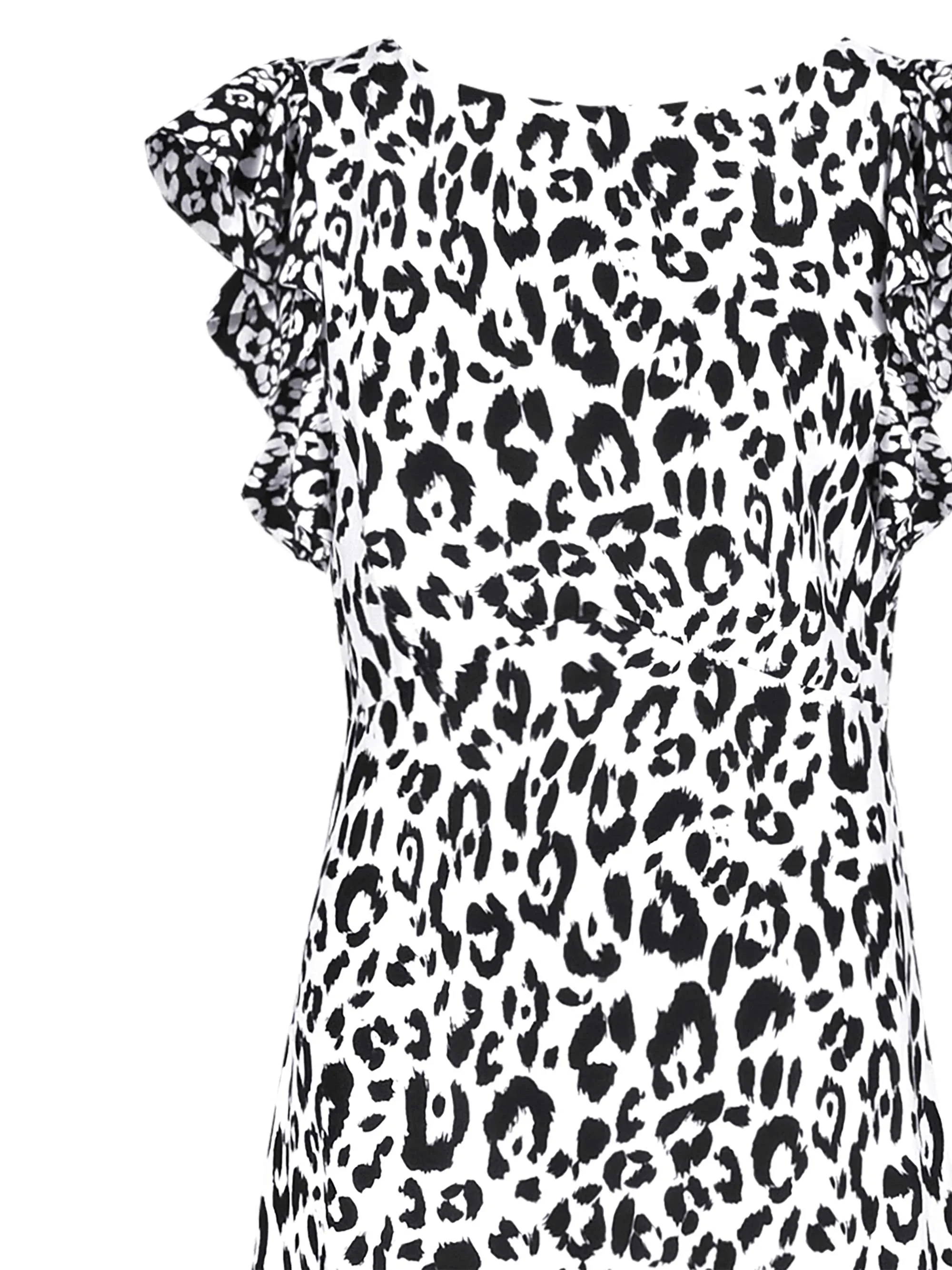 Mono Animal Ruffle Shoulder Midi Dress