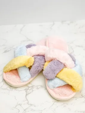 Multi Criss Cross Fur Slippers