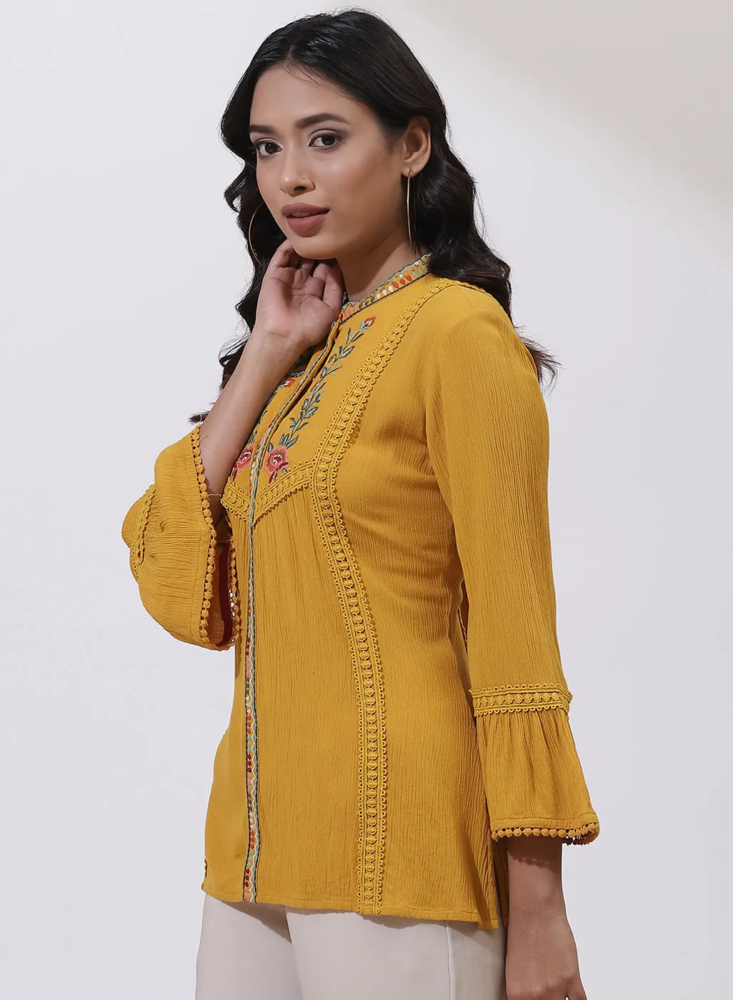 Mustard Floral Embroidered Nargis Tunic