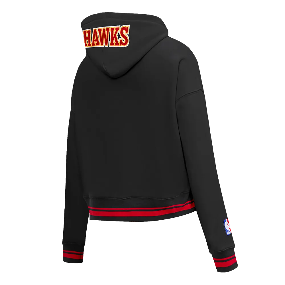 NBA ATLANTA HAWKS MASHUP WOMEN'S RIB CROPPED PO HOODIE (BLACK/RED/BLACK)