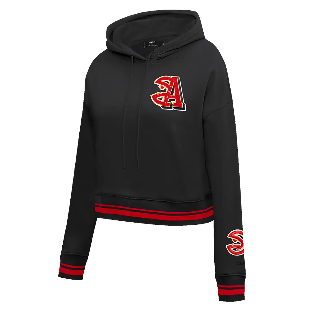 NBA ATLANTA HAWKS MASHUP WOMEN'S RIB CROPPED PO HOODIE (BLACK/RED/BLACK)